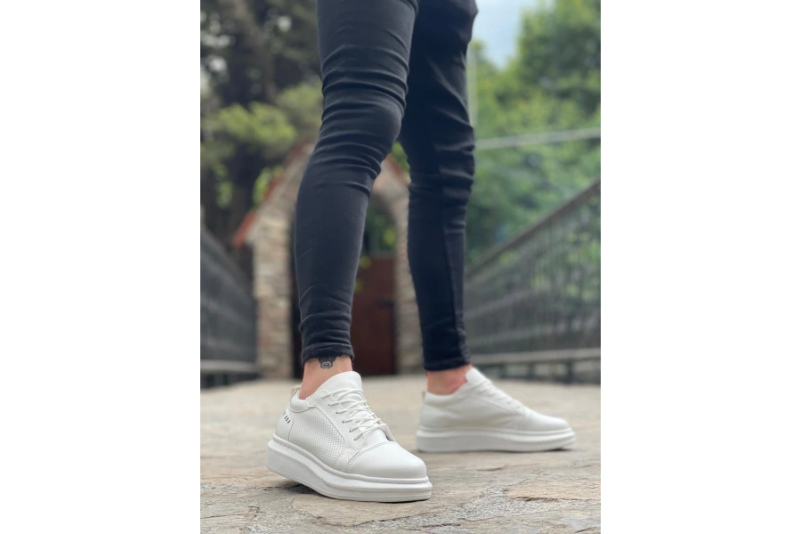Shoecide Sb0548 Boa Kalın Yüksek Taban Beyaz Bağcıklı Spor Erkek Ayakkabı