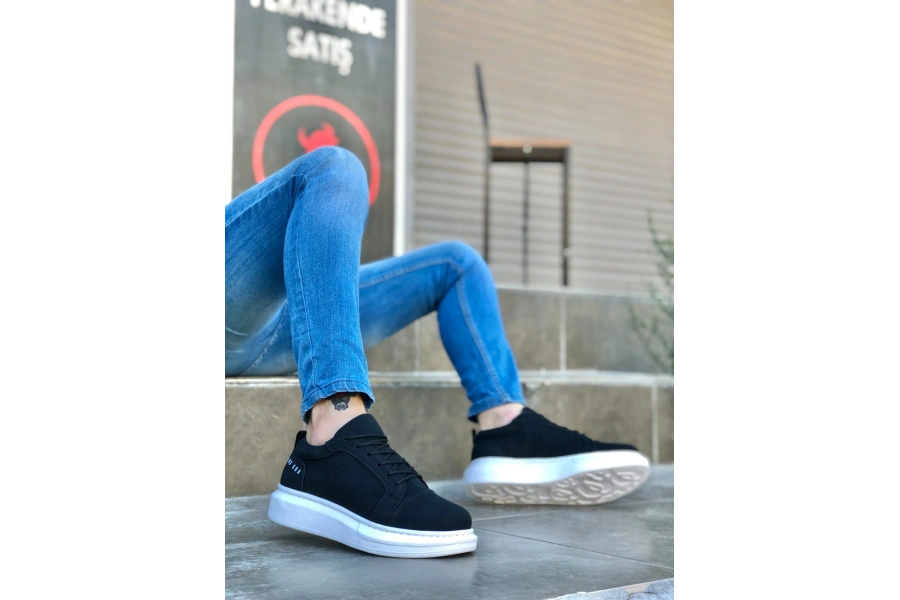 Shoecide Sb0548 Boa Kalın Yüksek Taban Siyah Bağcıklı Spor Erkek Ayakkabı