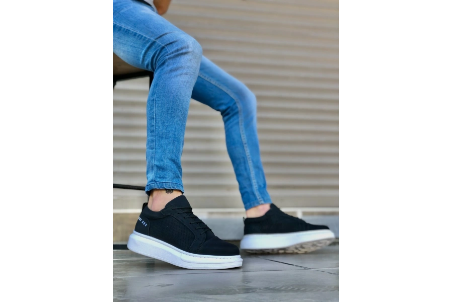Shoecide Sb0548 Boa Kalın Yüksek Taban Siyah Bağcıklı Spor Erkek Ayakkabı