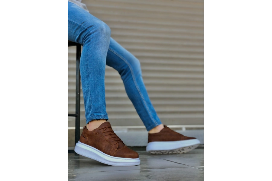 Shoecide Sb0548 Boa Kalın Yüksek Taban Taba Beyaz Bağcıklı Spor Erkek Ayakkabı