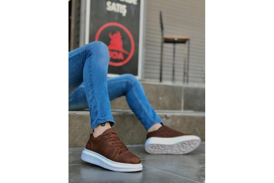 Shoecide Sb0548 Boa Kalın Yüksek Taban Taba Beyaz Bağcıklı Spor Erkek Ayakkabı