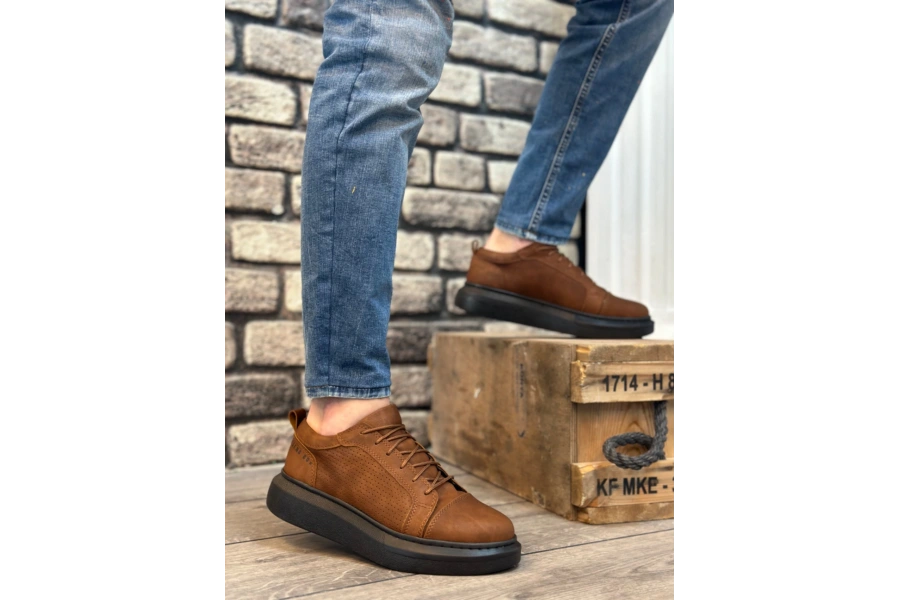 Shoecide Sb0548 Boa Kalın Yüksek Taban Taba Siyah Bağcıklı Spor Erkek Ayakkabı