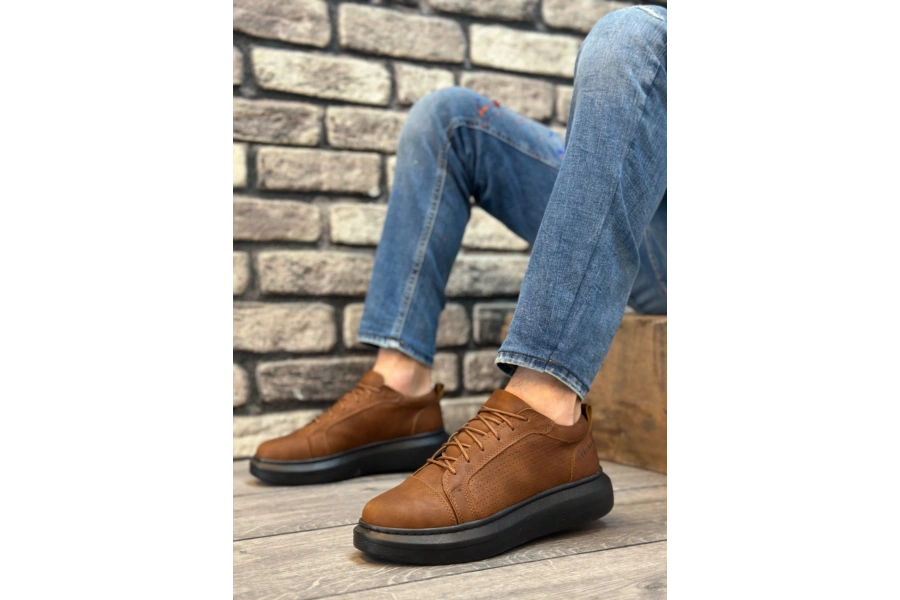 Shoecide Sb0548 Boa Kalın Yüksek Taban Taba Siyah Bağcıklı Spor Erkek Ayakkabı