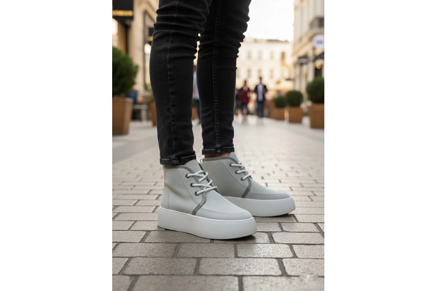 Shoecide Sb0550 İçi Kürklü Bağcıklı Gri Erkek Tarz Spor Bot