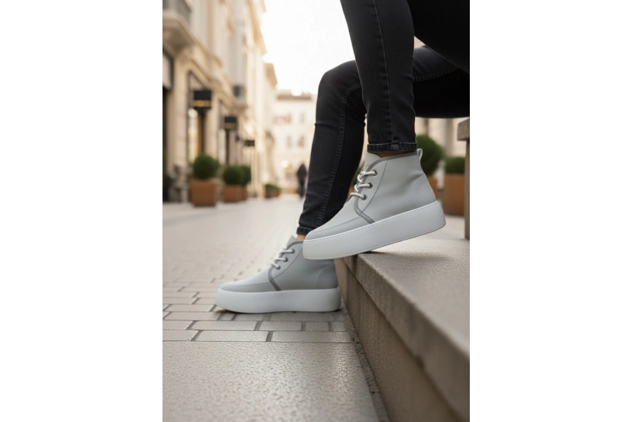 Shoecide Sb0550 İçi Kürklü Bağcıklı Gri Erkek Tarz Spor Bot