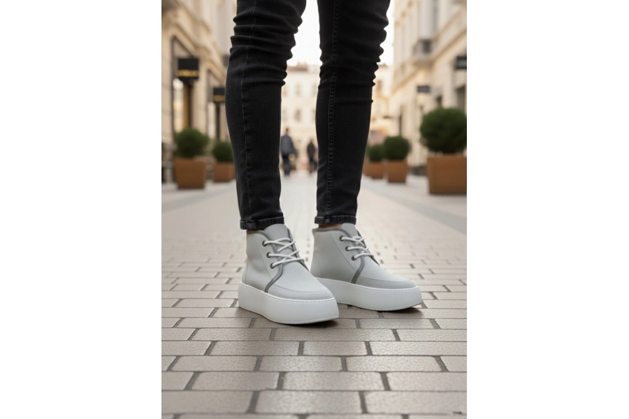 Shoecide Sb0550 İçi Kürklü Bağcıklı Gri Erkek Tarz Spor Bot