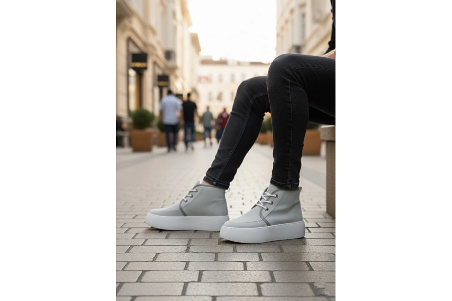 Shoecide Sb0550 İçi Kürklü Bağcıklı Gri Erkek Tarz Spor Bot