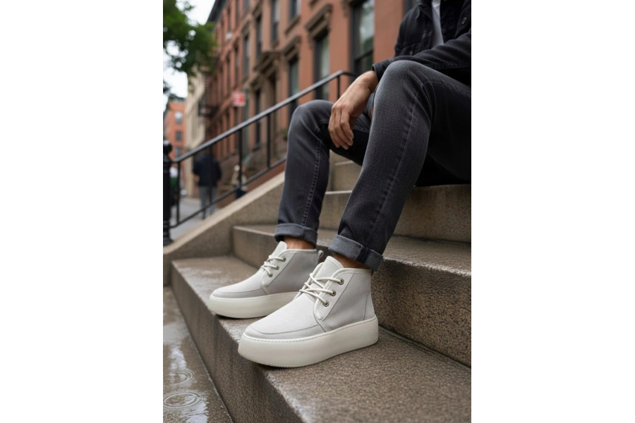 Shoecide Sb0550 İçi Kürklü Bağcıklı Krem Erkek Tarz Spor Bot