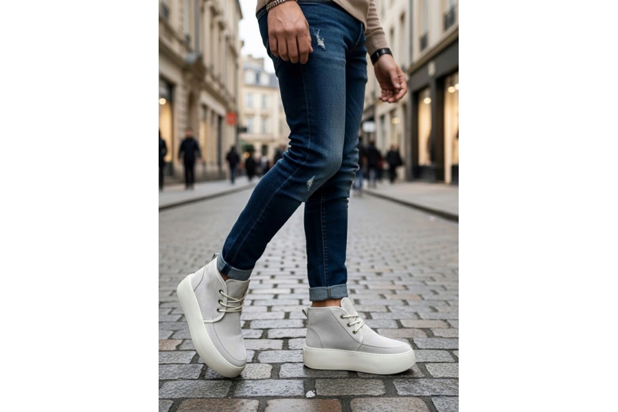 Shoecide Sb0550 İçi Kürklü Bağcıklı Krem Erkek Tarz Spor Bot