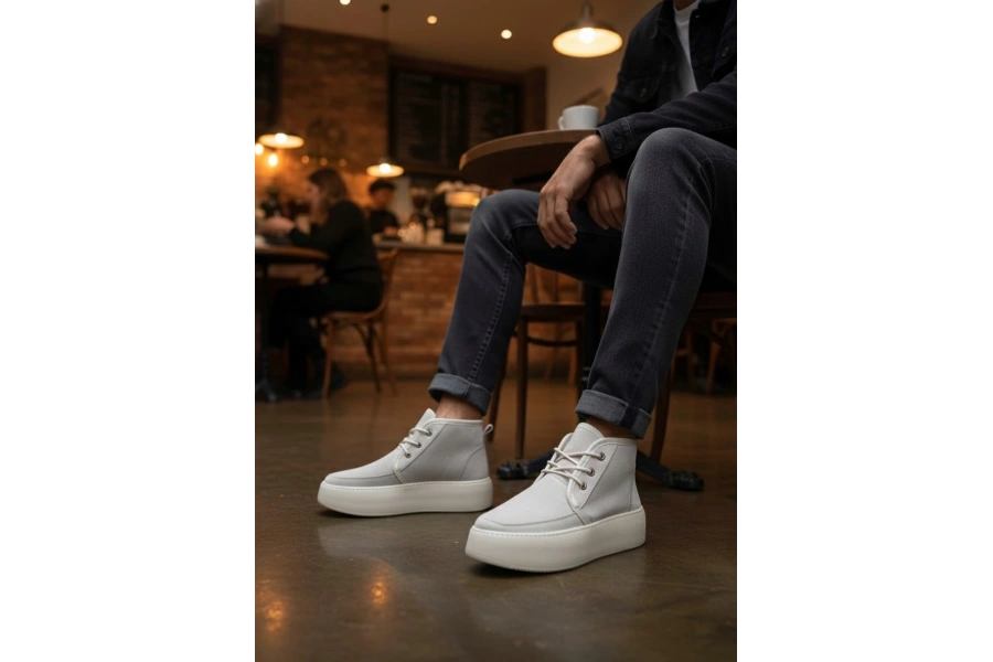 Shoecide Sb0550 İçi Kürklü Bağcıklı Krem Erkek Tarz Spor Bot