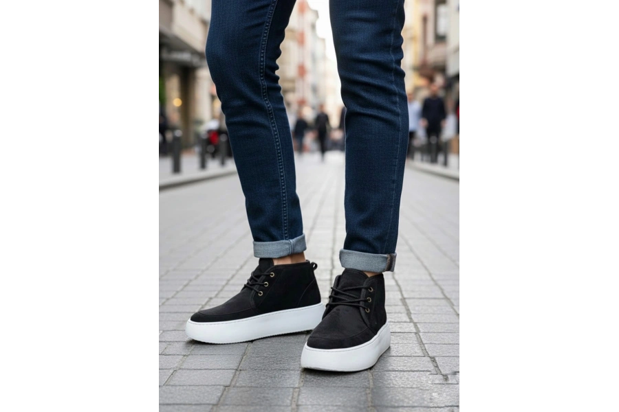 Shoecide Sb0550 İçi Kürklü Bağcıklı Siyah Erkek Tarz Spor Bot