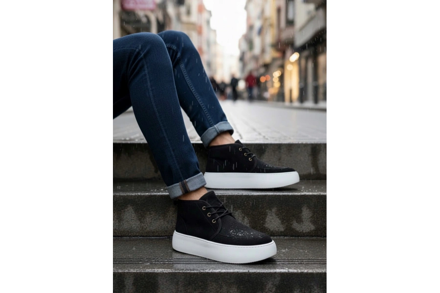 Shoecide Sb0550 İçi Kürklü Bağcıklı Siyah Erkek Tarz Spor Bot