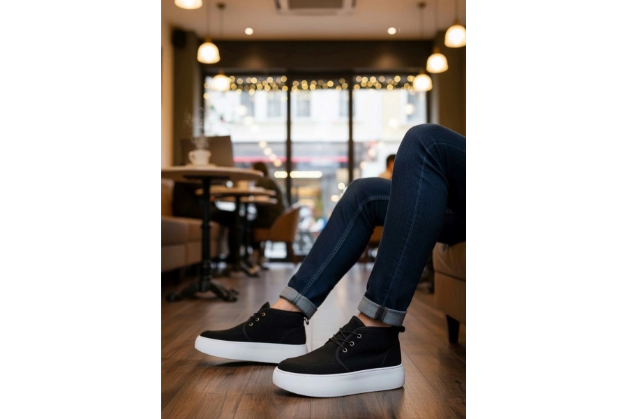 Shoecide Sb0550 İçi Kürklü Bağcıklı Siyah Erkek Tarz Spor Bot