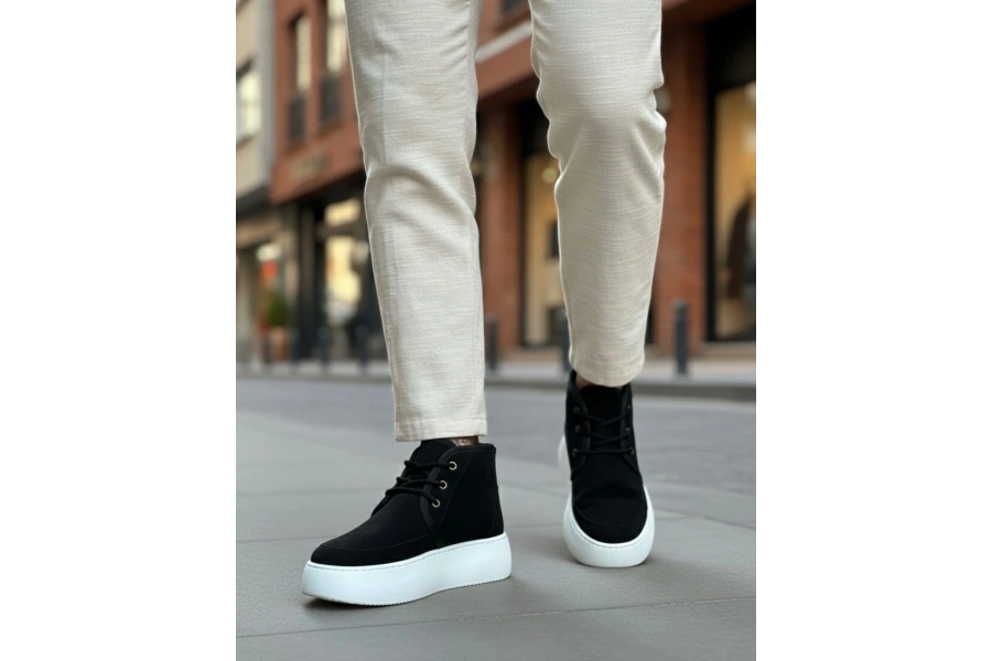 Shoecide Sb0550 İçi Kürklü Bağcıklı Siyah Erkek Tarz Spor Bot