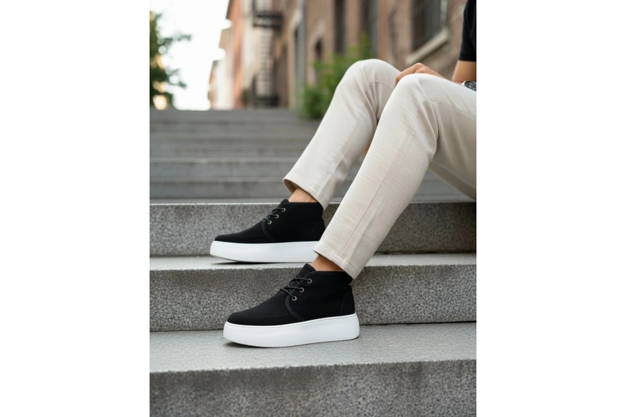 Shoecide Sb0550 İçi Kürklü Bağcıklı Siyah Erkek Tarz Spor Bot