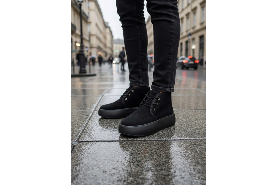 Shoecide Sb0550 İçi Kürklü Bağcıklı Siyah Taban Erkek Tarz Spor Bot