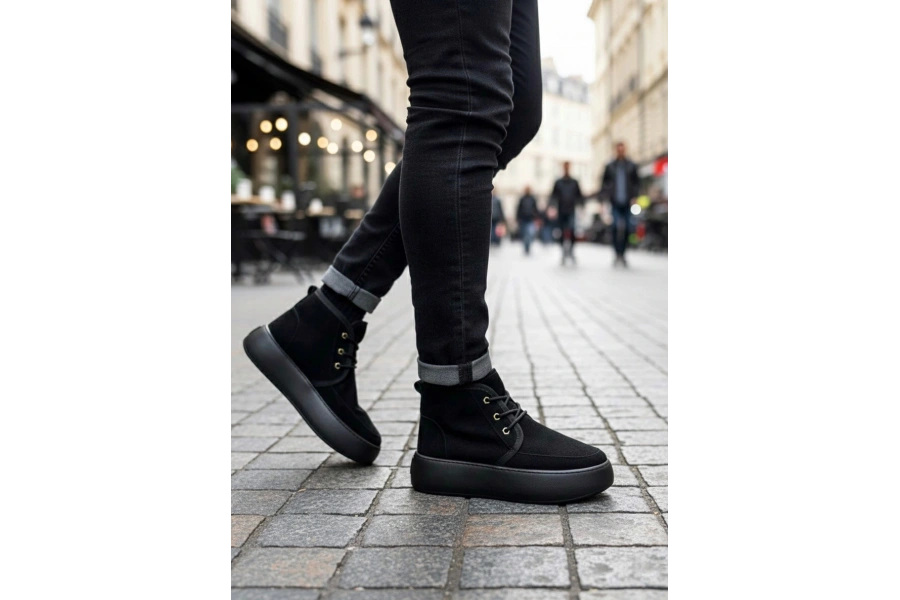 Shoecide Sb0550 İçi Kürklü Bağcıklı Siyah Taban Erkek Tarz Spor Bot