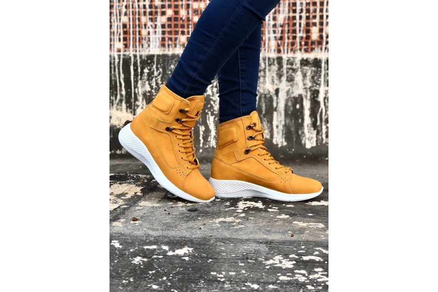 Shoecide Sb0600 Bağcıklı Camel Sarı Kısa Boksör Unisex Spor Postal Bot