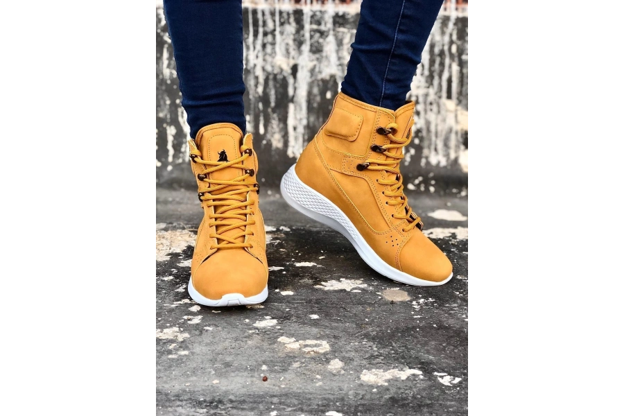 Shoecide Sb0600 Bağcıklı Camel Sarı Kısa Boksör Unisex Spor Postal Bot