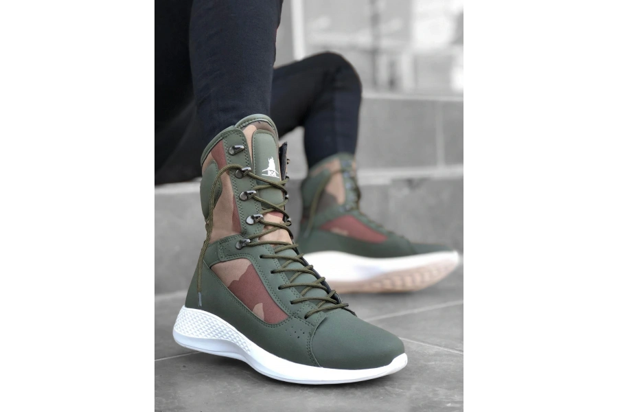 Shoecide Sb0600 Bağcıklı Haki Kamuflaj Boksör Unisex Spor Postal Bot