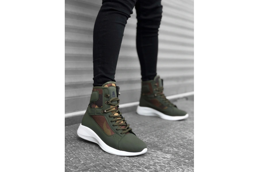 Shoecide Sb0600 Bağcıklı Haki Kamuflaj Kısa Boksör Unisex Spor Postal Bot