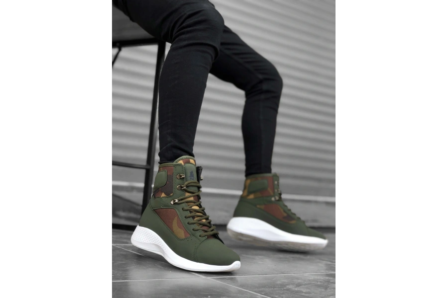 Shoecide Sb0600 Bağcıklı Haki Kamuflaj Kısa Boksör Unisex Spor Postal Bot