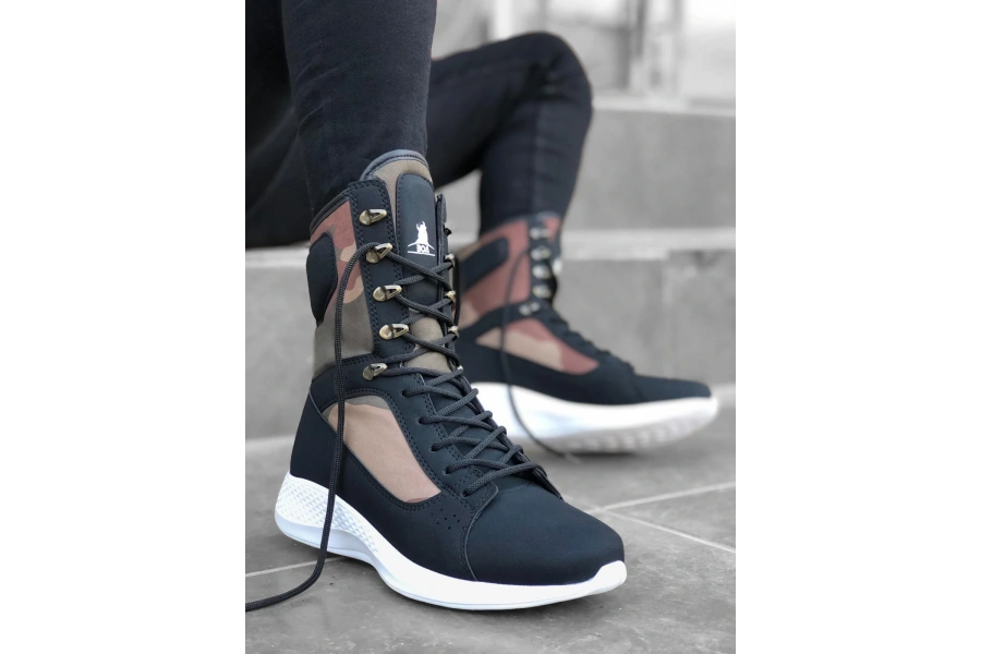Shoecide Sb0600 Bağcıklı Siyah Kamuflaj Boksör Unisex Spor Postal Bot