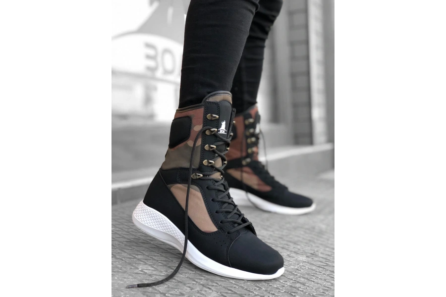 Shoecide Sb0600 Bağcıklı Siyah Kamuflaj Boksör Unisex Spor Postal Bot