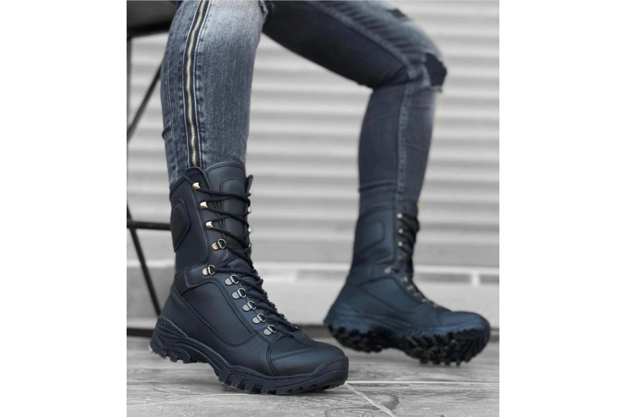 Shoecide Sb0605 Bağcıklı Siyah Cilt Askeri Postal Bot