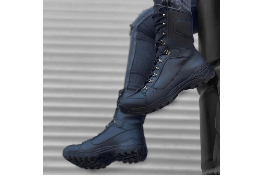 Shoecide Sb0605 Bağcıklı Siyah Cilt Askeri Postal Bot