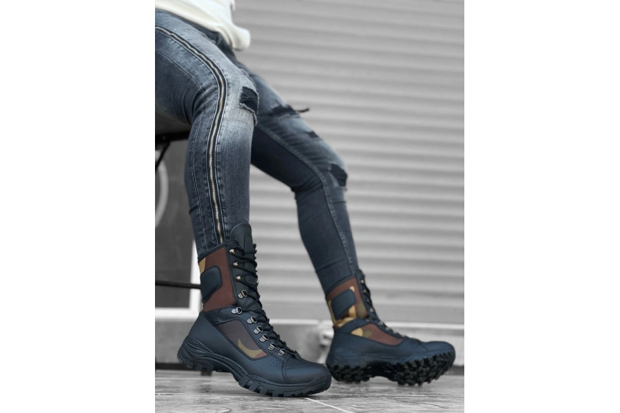 Shoecide Sb0605 Bağcıklı Siyah Kamuflaj Askeri Postal Bot