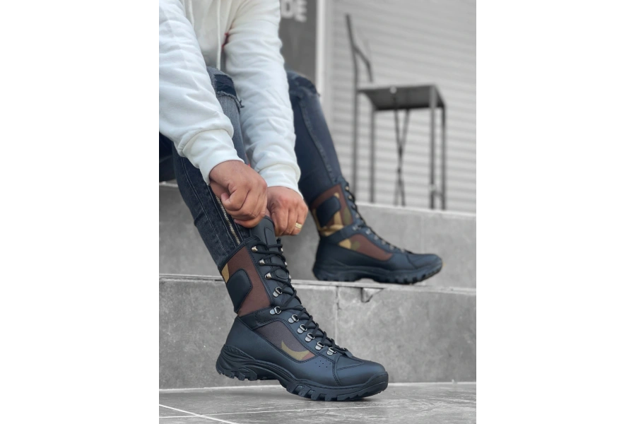 Shoecide Sb0605 Bağcıklı Siyah Kamuflaj Askeri Postal Bot