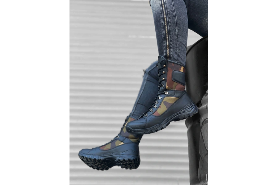 Shoecide Sb0605 Bağcıklı Siyah Kamuflaj Askeri Postal Bot