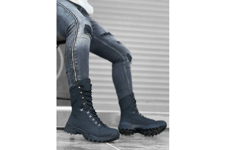 Shoecide Sb0605 Bağcıklı Siyah Nubuk Askeri Postal Bot