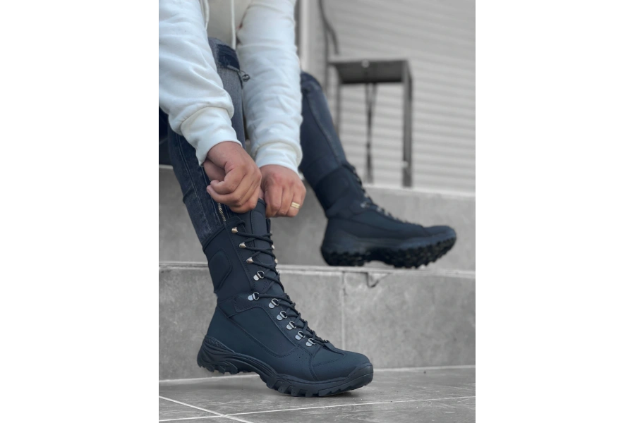 Shoecide Sb0605 Bağcıklı Siyah Nubuk Askeri Postal Bot