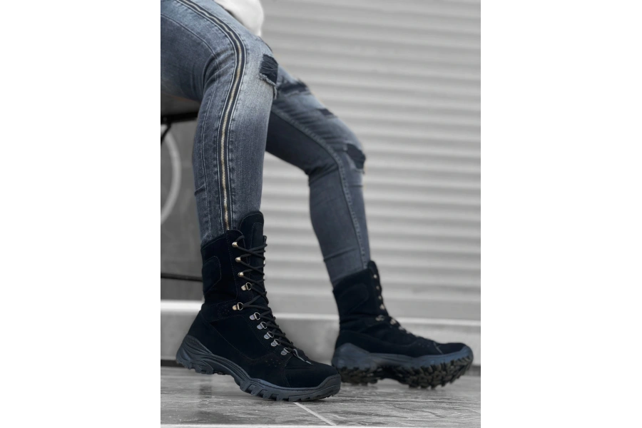 Shoecide Sb0605 Bağcıklı Siyah Süet Askeri Postal Bot