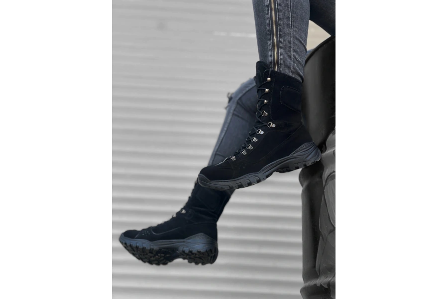 Shoecide Sb0605 Bağcıklı Siyah Süet Askeri Postal Bot