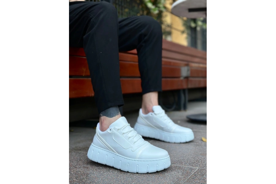 Shoecide Sb0666 Boa Beyaz Yüksek Taban Erkek Günlük Ayakkabı