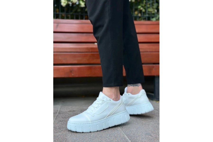 Shoecide Sb0666 Boa Beyaz Yüksek Taban Erkek Günlük Ayakkabı