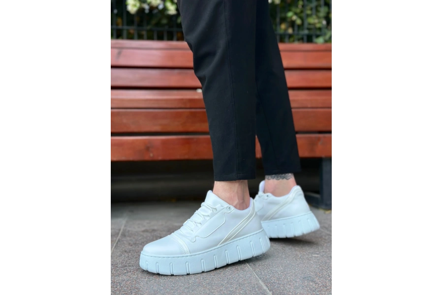 Shoecide Sb0666 Boa Beyaz Yüksek Taban Erkek Günlük Ayakkabı