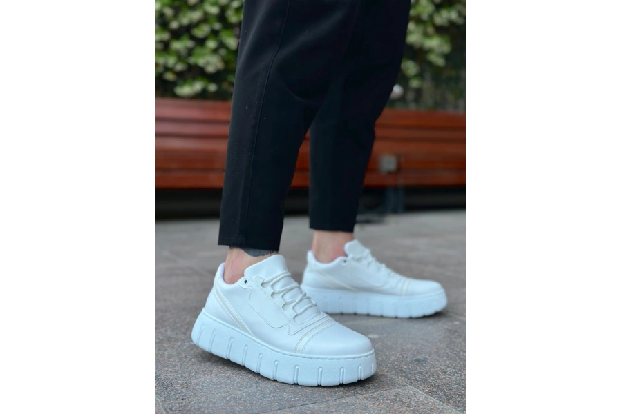 Shoecide Sb0666 Boa Beyaz Yüksek Taban Erkek Günlük Ayakkabı