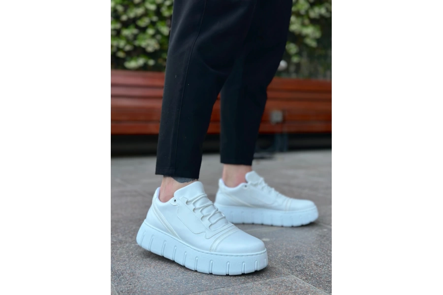 Shoecide Sb0666 Boa Beyaz Yüksek Taban Erkek Günlük Ayakkabı