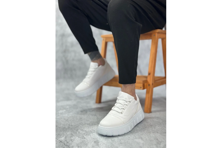 Shoecide Sb0666 Boa Beyaz Yüksek Taban Erkek Günlük Ayakkabı