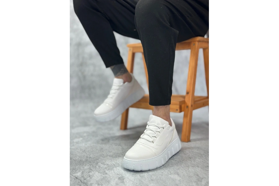 Shoecide Sb0666 Boa Beyaz Yüksek Taban Erkek Günlük Ayakkabı