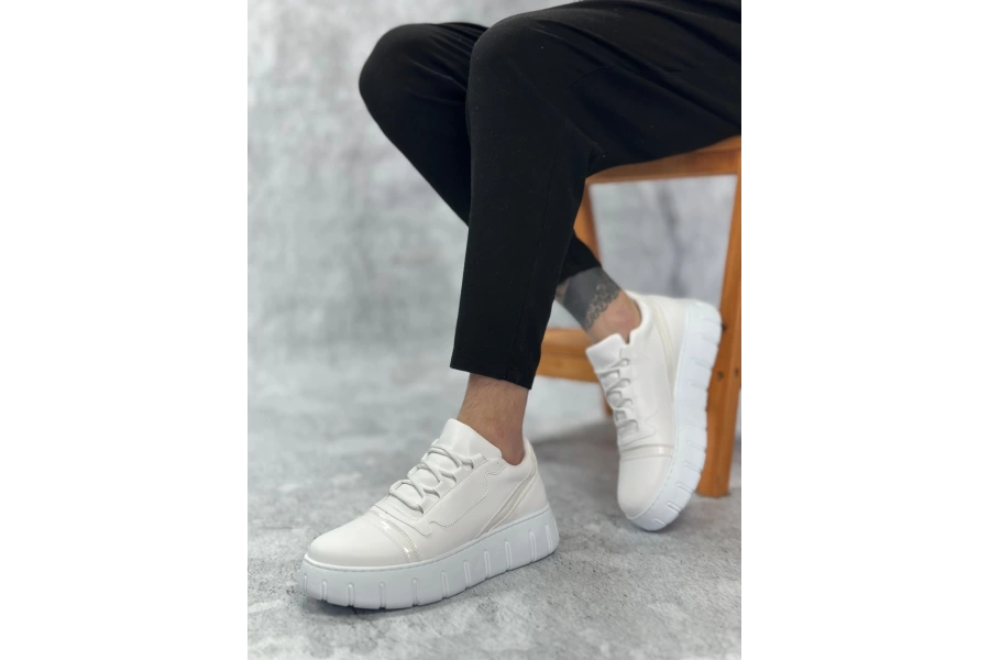 Shoecide Sb0666 Boa Beyaz Yüksek Taban Erkek Günlük Ayakkabı