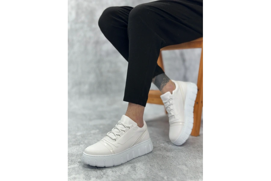 Shoecide Sb0666 Boa Beyaz Yüksek Taban Erkek Günlük Ayakkabı