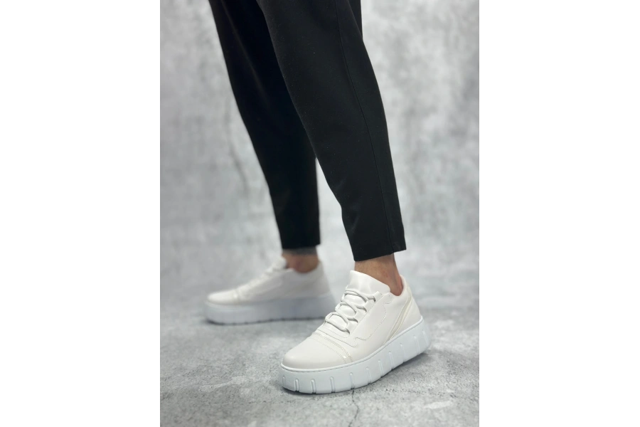 Shoecide Sb0666 Boa Beyaz Yüksek Taban Erkek Günlük Ayakkabı