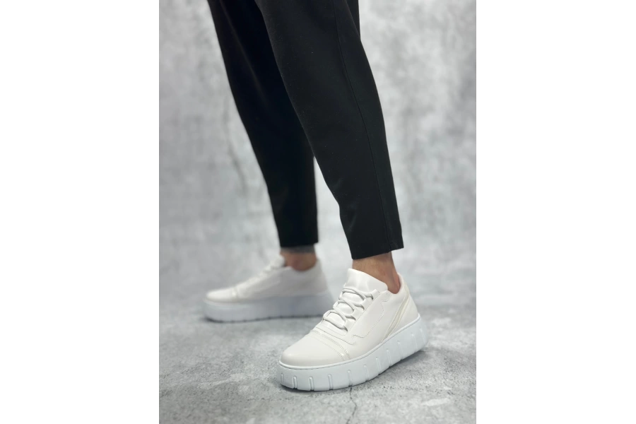 Shoecide Sb0666 Boa Beyaz Yüksek Taban Erkek Günlük Ayakkabı