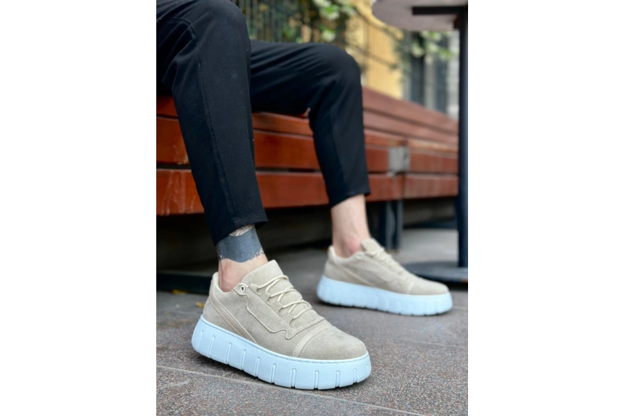 Shoecide Sb0666 Boa Krem Yüksek Taban Erkek Günlük Ayakkabı