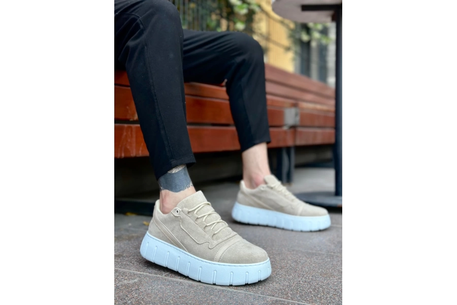 Shoecide Sb0666 Boa Krem Yüksek Taban Erkek Günlük Ayakkabı